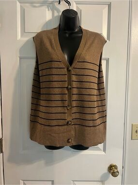 John + Jenn Brown Striped Button-Front Women's Sweater Vest